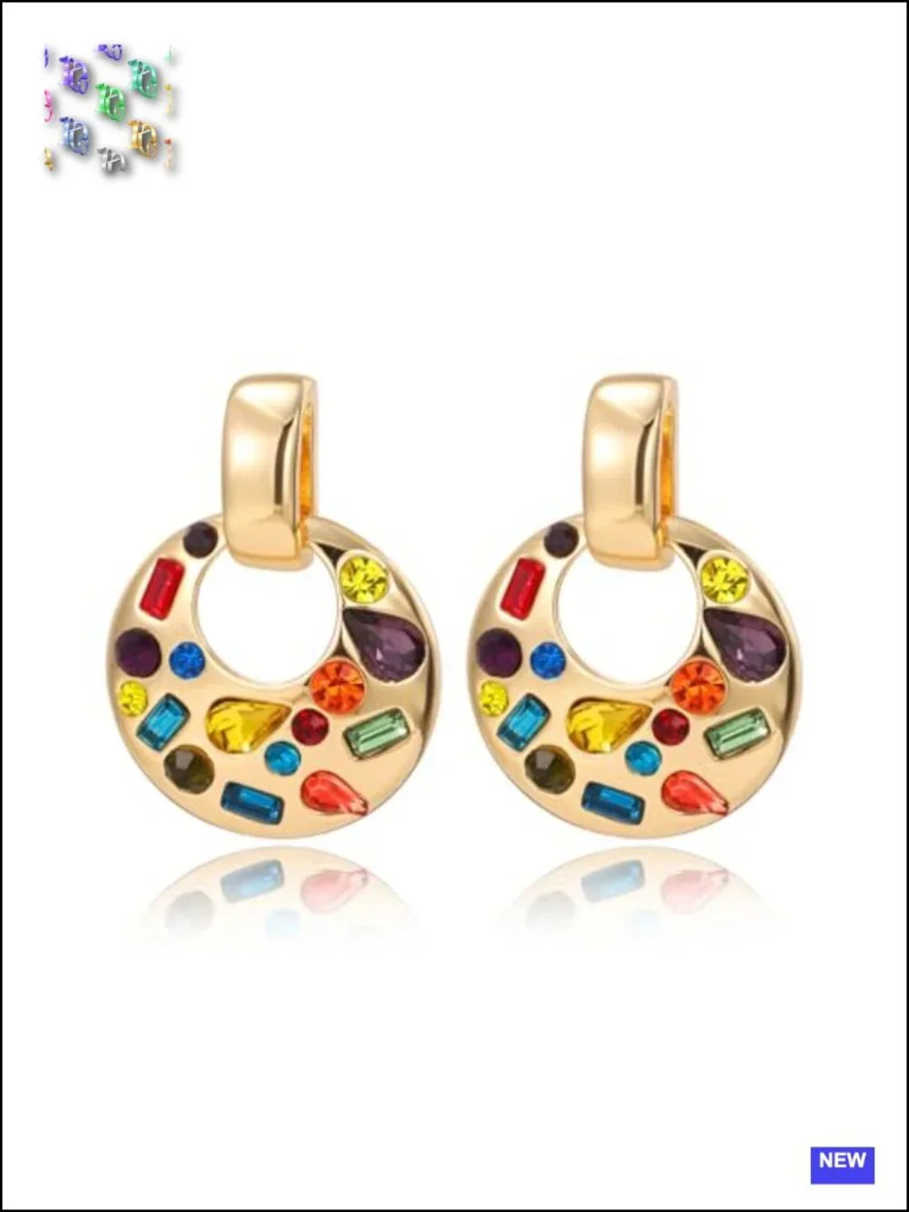 Chunky Door Knocker Drop Earrings with Multicolor Crystal